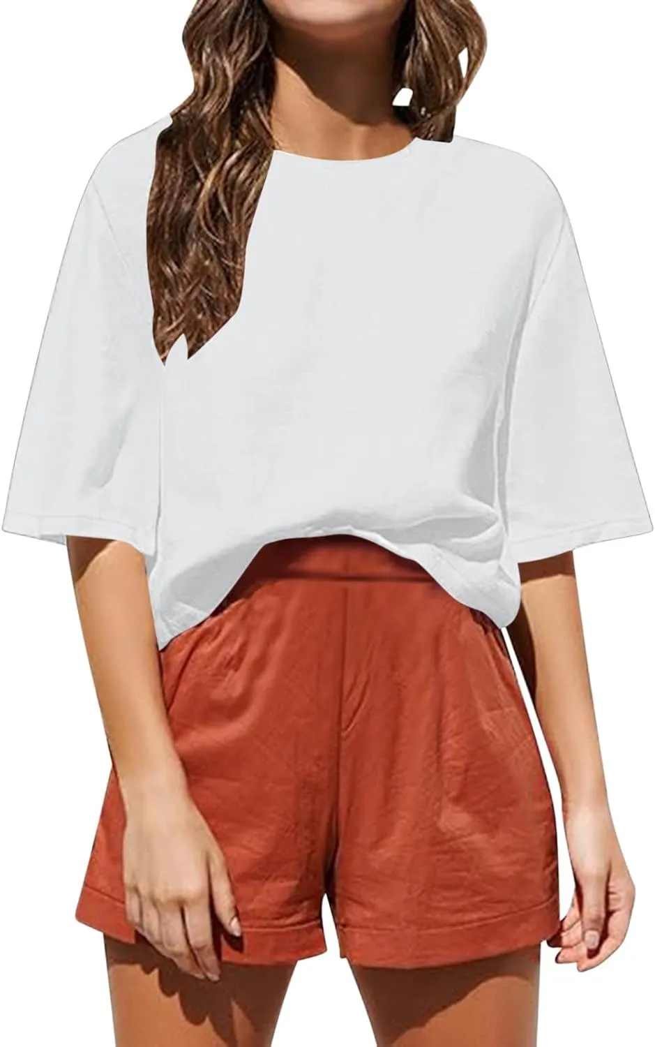 Womens Summer Short Sleeve Crop Tops Dressy Casual Loose Crew Neck T-Shirts Basic Athletic Yoga Running Tees