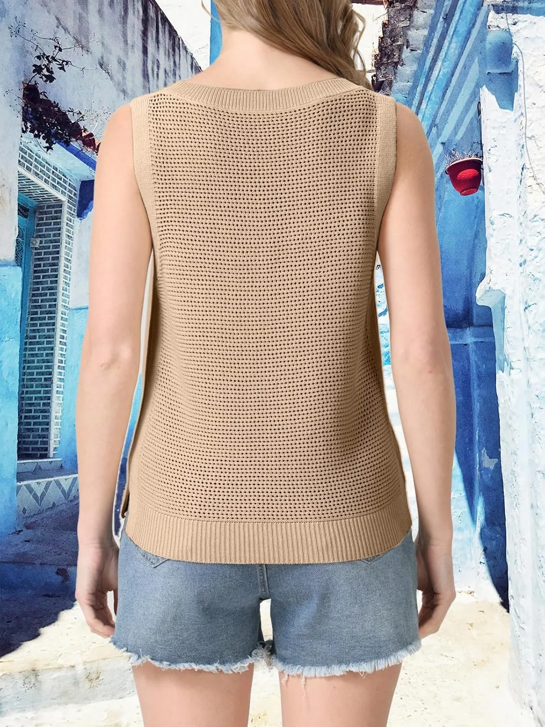 Womens Summer Sweater Vest Cropped Tank Tops 2025 Knit Sleeveless Hollow Out Fit Cami Vacation Casual Crop Tops