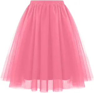 Women's Sundresses Summer Casual Loose Trendy Elastic High Waist Solid Color Party Dance Fluffy Mesh Tulle Skirts 2025, S-2XL