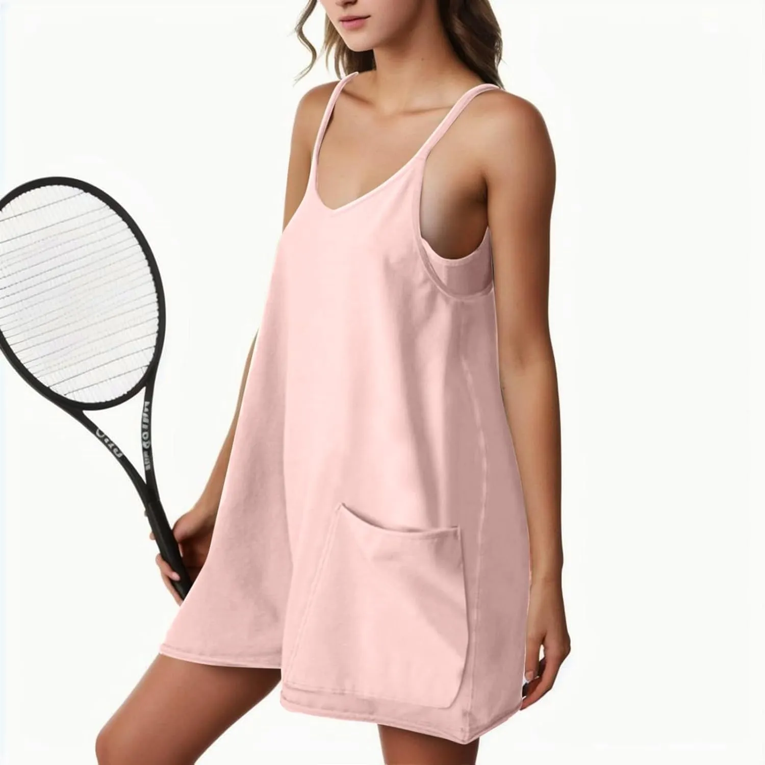 Womens Tennis Dress Workout Mini Dress with Shorts Sleeveless Spaghetti Straps Golf Athletic Dresses 2025