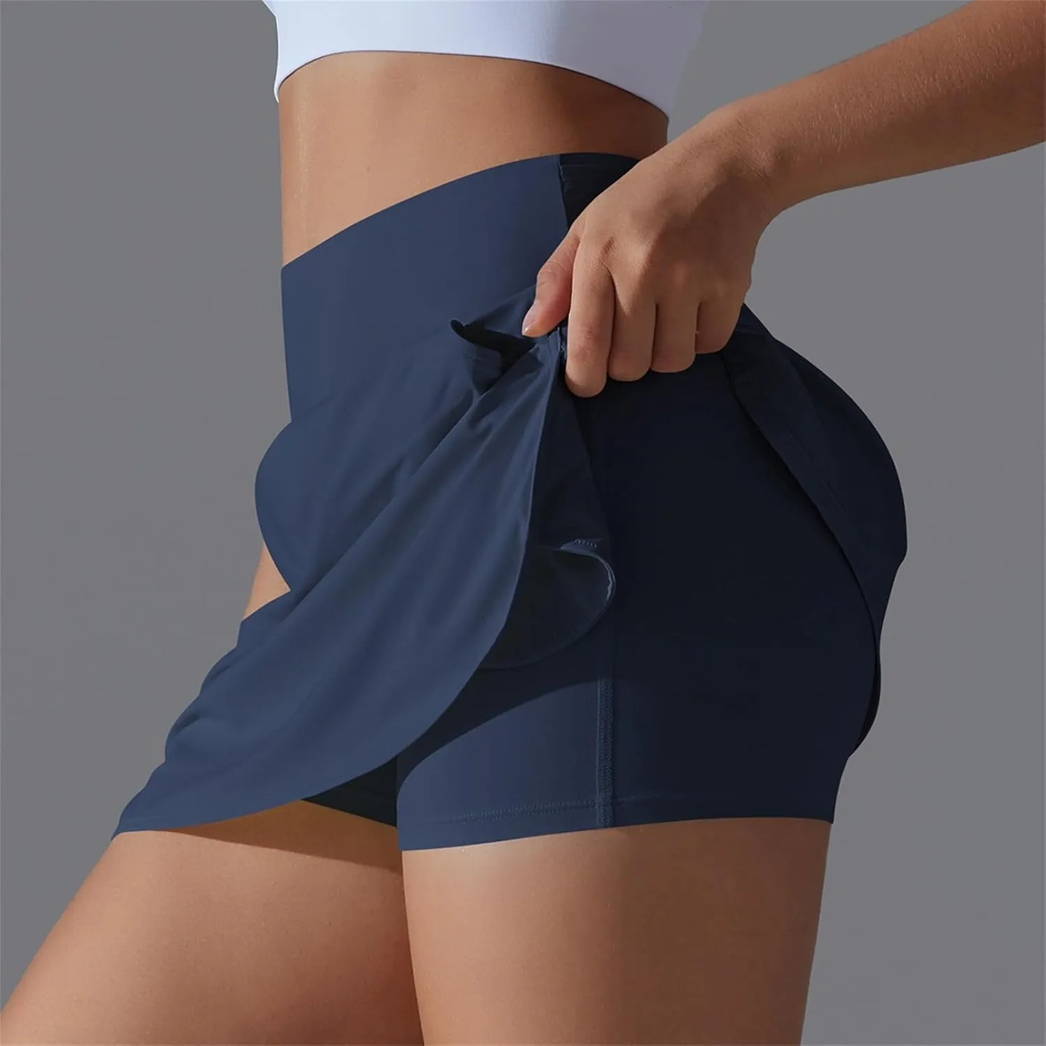 Womens Tennis Shorts Trendy Fake Two-Piece High Waist Sports Pants Gym Yoga Casual Solid Athletic Skirt Shorts 2025