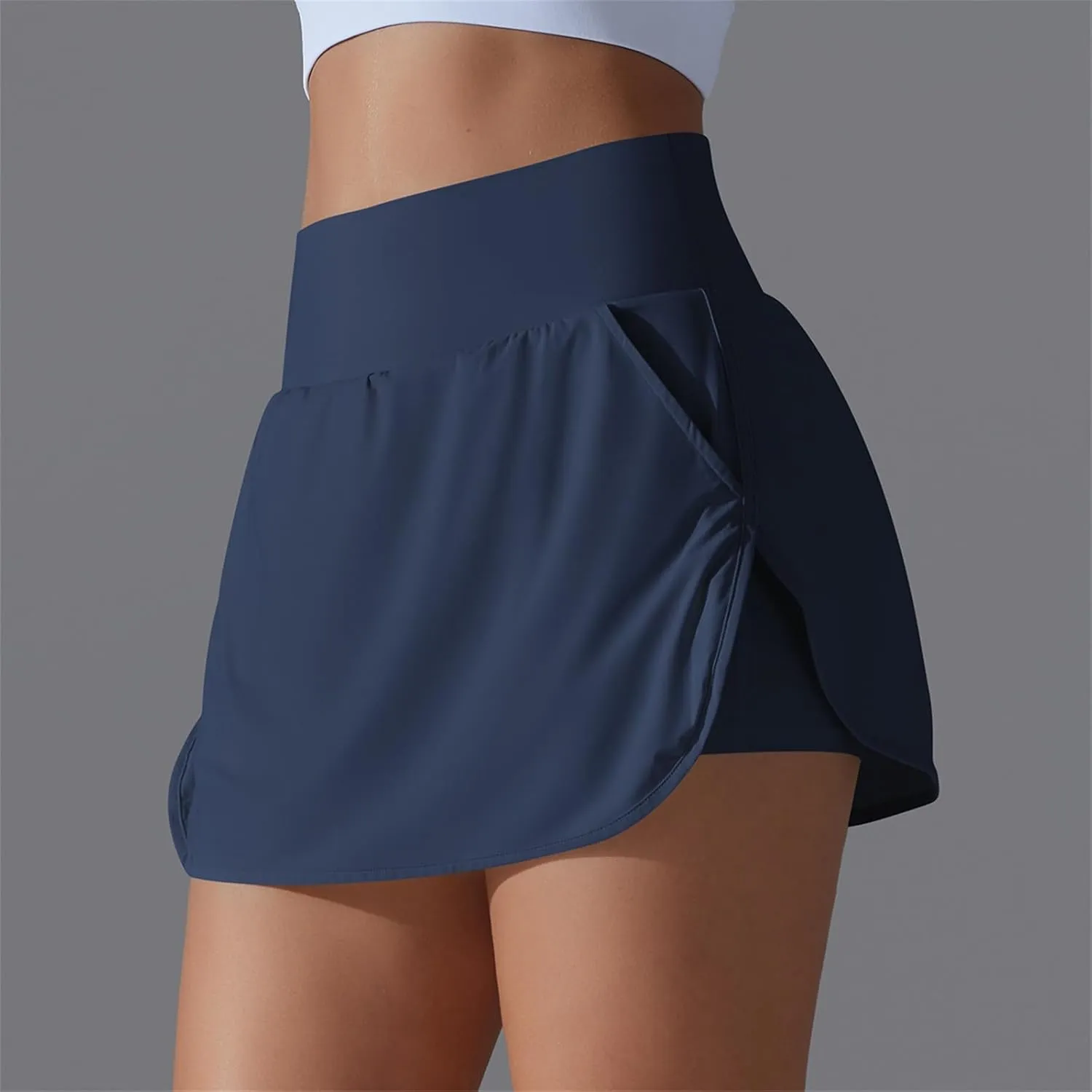 Womens Tennis Shorts Trendy Fake Two-Piece High Waist Sports Pants Gym Yoga Casual Solid Athletic Skirt Shorts 2025