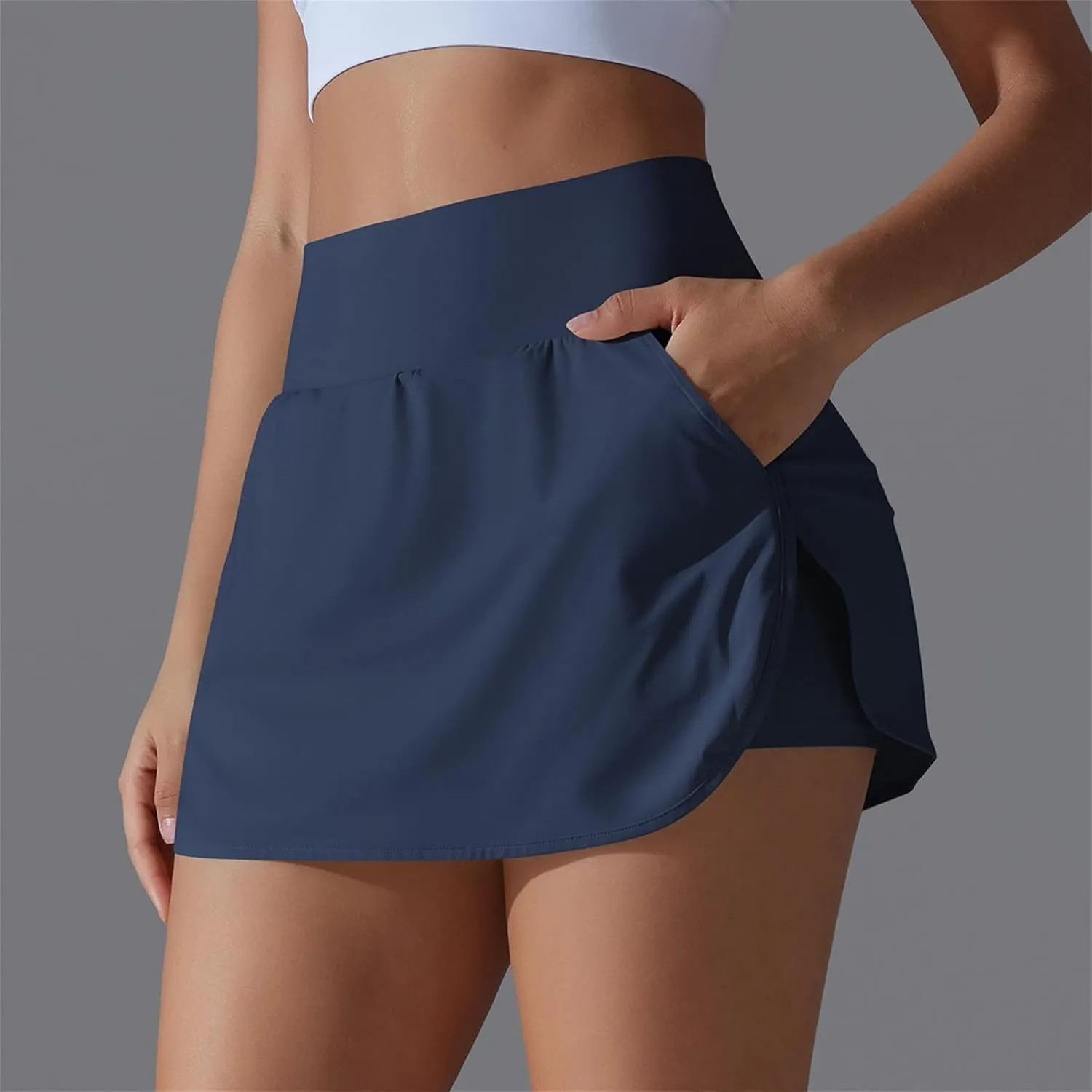 Womens Tennis Shorts Trendy Fake Two-Piece High Waist Sports Pants Gym Yoga Casual Solid Athletic Skirt Shorts 2025