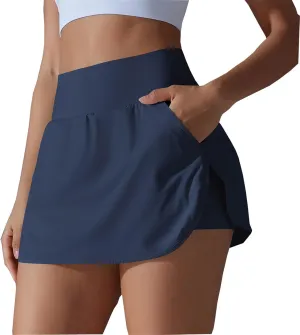 Womens Tennis Shorts Trendy Fake Two-Piece High Waist Sports Pants Gym Yoga Casual Solid Athletic Skirt Shorts 2025