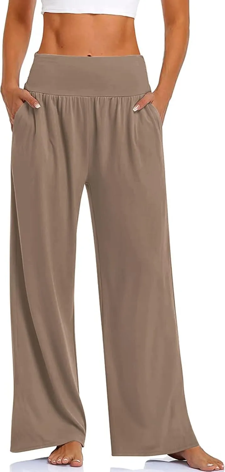 Womens Wide Leg Pants Loose Yoga Sweatpants Comfy Lounge Pajama Casual Flowy Palazzo Pants with Pockets
