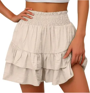 Xiaojmake Tennis Shorts for Women Pleated High Waisted Ruffle Tiered Flowy Short Casual Running Mini Skorts Boho Beach Shorts