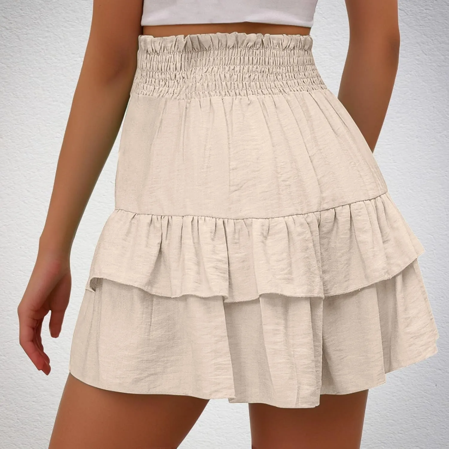 Xiaojmake Tennis Shorts for Women Pleated High Waisted Ruffle Tiered Flowy Short Casual Running Mini Skorts Boho Beach Shorts