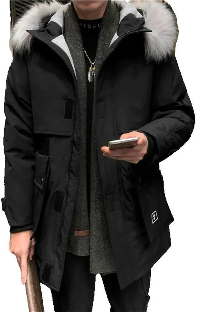 Xingfenly Men' Winter Warm Hooded Loose Large Size Casual Coat Front Double Pockets Cotton Padded Jacket