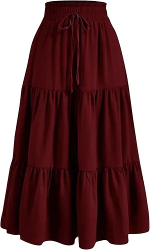 XOWRTE Floral Maxi Skirt for Women Summer Comfy Tiered Elastic High Waisted Skirts Vacation A Line Flowy Long