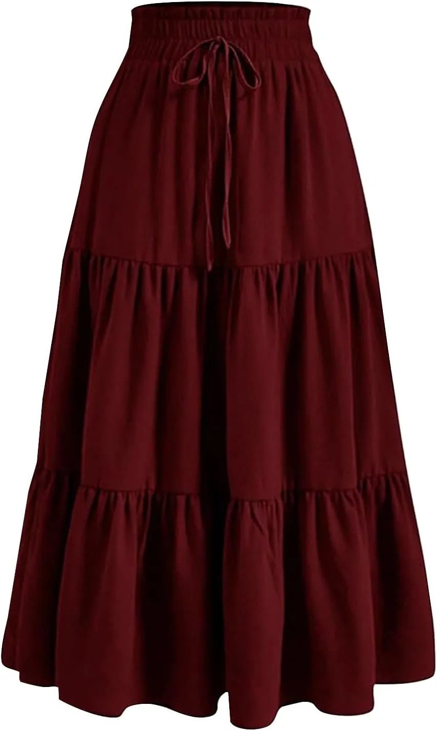 XOWRTE Floral Maxi Skirt for Women Summer Comfy Tiered Elastic High Waisted Skirts Vacation A Line Flowy Long