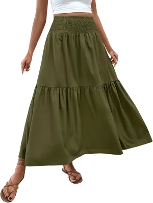 XOWRTE Women's Lace Cotton Linen Skirt Waist A Line Beach Flowy Long Skirts Skirt Cover Ups for Swimwear Women