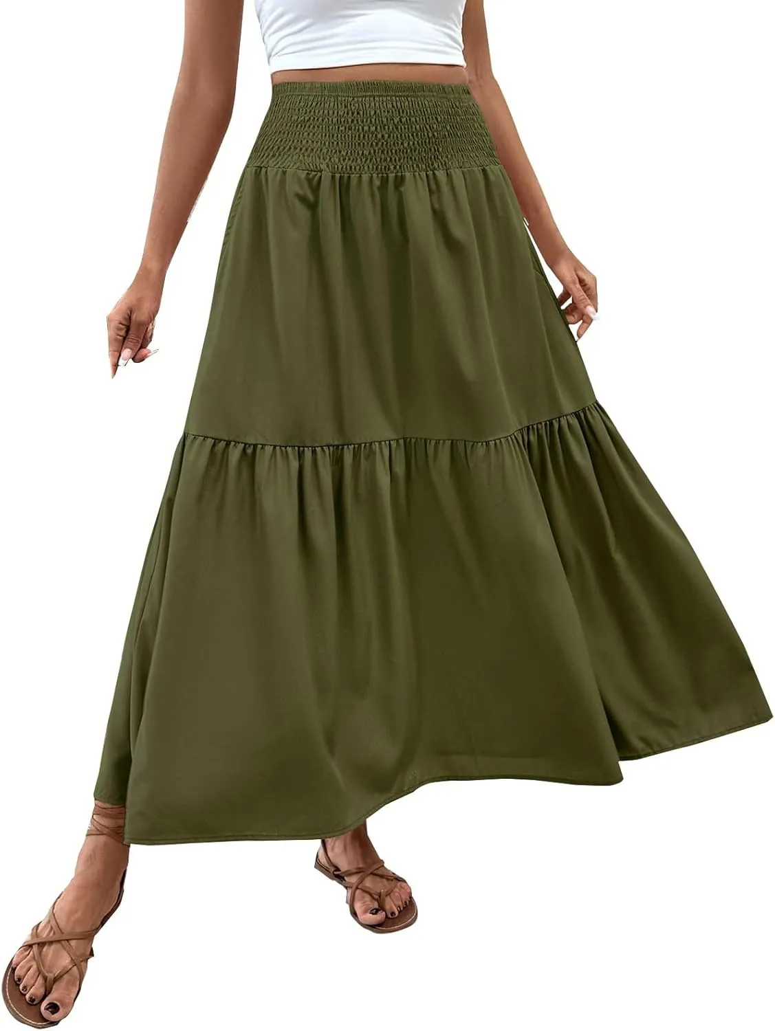 XOWRTE Women's Lace Cotton Linen Skirt Waist A Line Beach Flowy Long Skirts Skirt Cover Ups for Swimwear Women