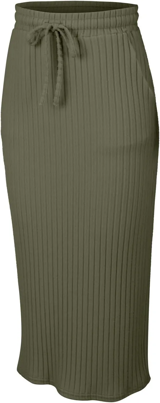 XOWRTE Women's Ribbed Knit Bodycon Maxi Skirt High Waisted Spring Fall Pencil Long Skirts Elastic High Waisted Midi Skirt