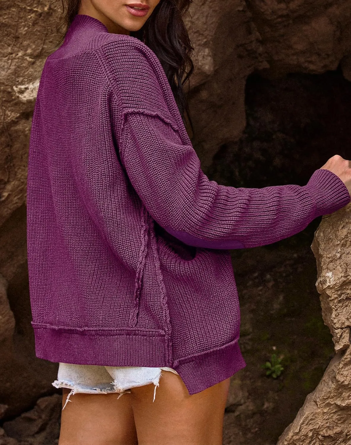 Yanekop Womens Oversized Cardigan Sweater Open Front Outerwear Chunky Knit Cropped Sweater Jacket with Pockets