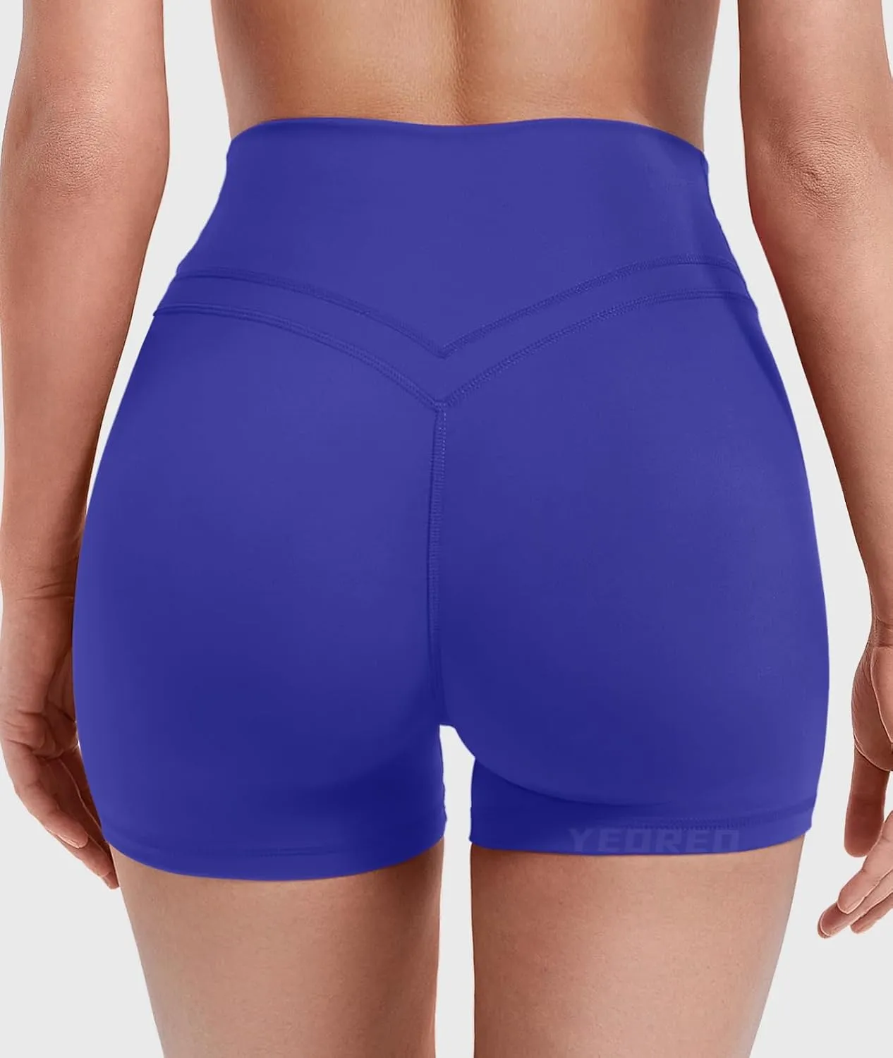 YEOREO Gym Workout Shorts for Women High Waisted Tummy Control Hidden Scrunch 4.5" Booty Shorts Julissa Cross Waist Yoga