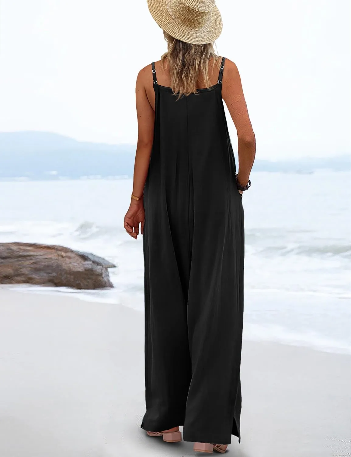 YESNO Women's Summer Boho Casual Jumpsuits Wide Leg Overalls Floral Print Baggy Rompers with Pockets PZZCR