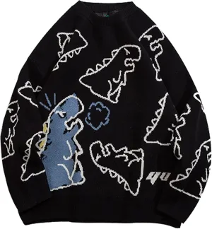 Yimoon Men Sweaters Oversized Graphic Casual Cable Knitted Jumper Pullover Cute Unisex Crewneck Retro Couple Tops