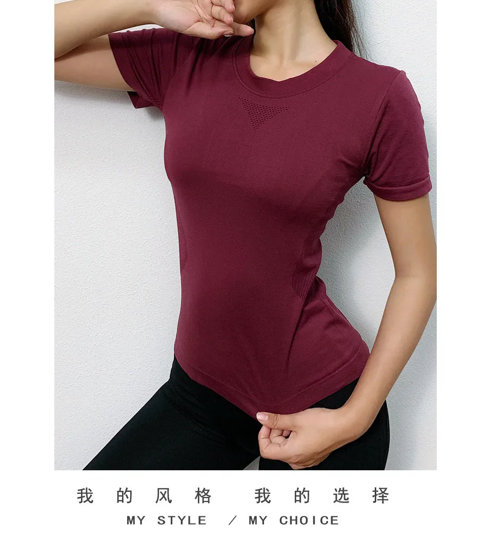 Yoga Fitting Stretchable T-Shirt Fitness Dance Sexy Slim Look Activewear Quick Dry Activewear