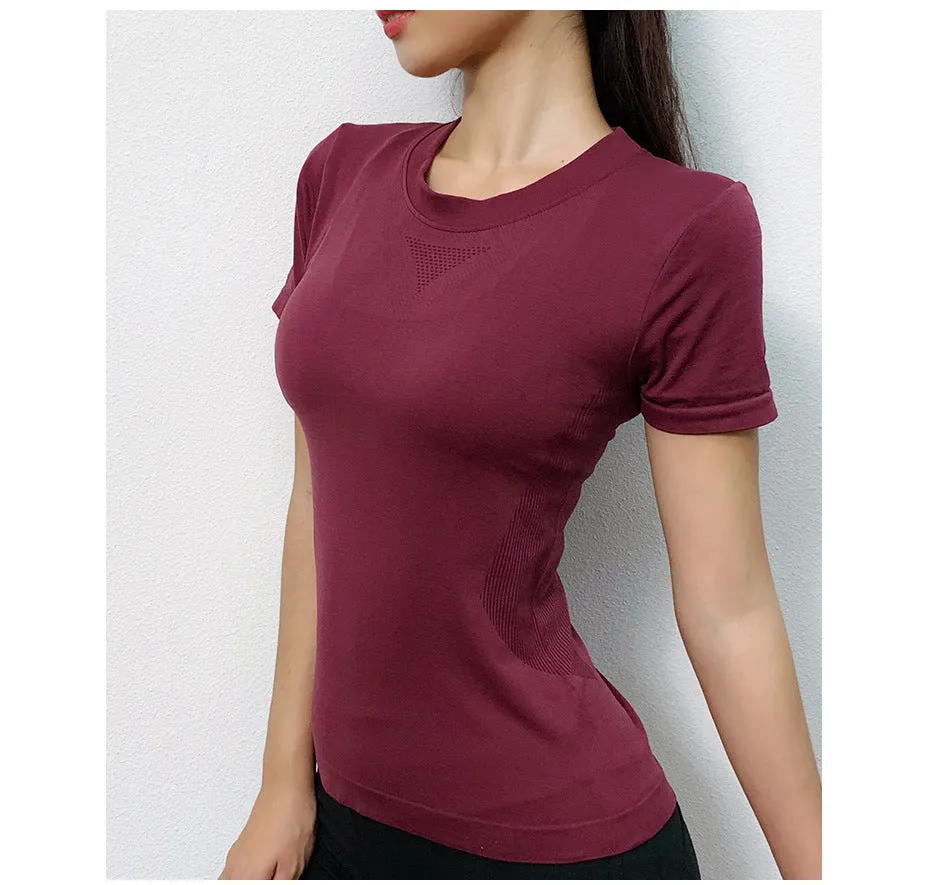 Yoga Fitting Stretchable T-Shirt Fitness Dance Sexy Slim Look Activewear Quick Dry Activewear
