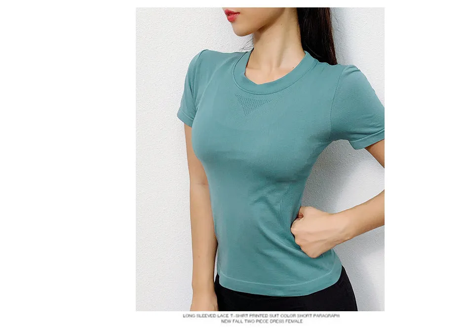 Yoga Fitting Stretchable T-Shirt Fitness Dance Sexy Slim Look Activewear Quick Dry Activewear