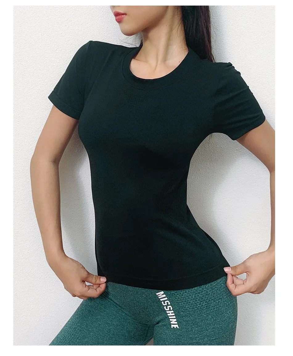 Yoga Fitting Stretchable T-Shirt Fitness Dance Sexy Slim Look Activewear Quick Dry Activewear