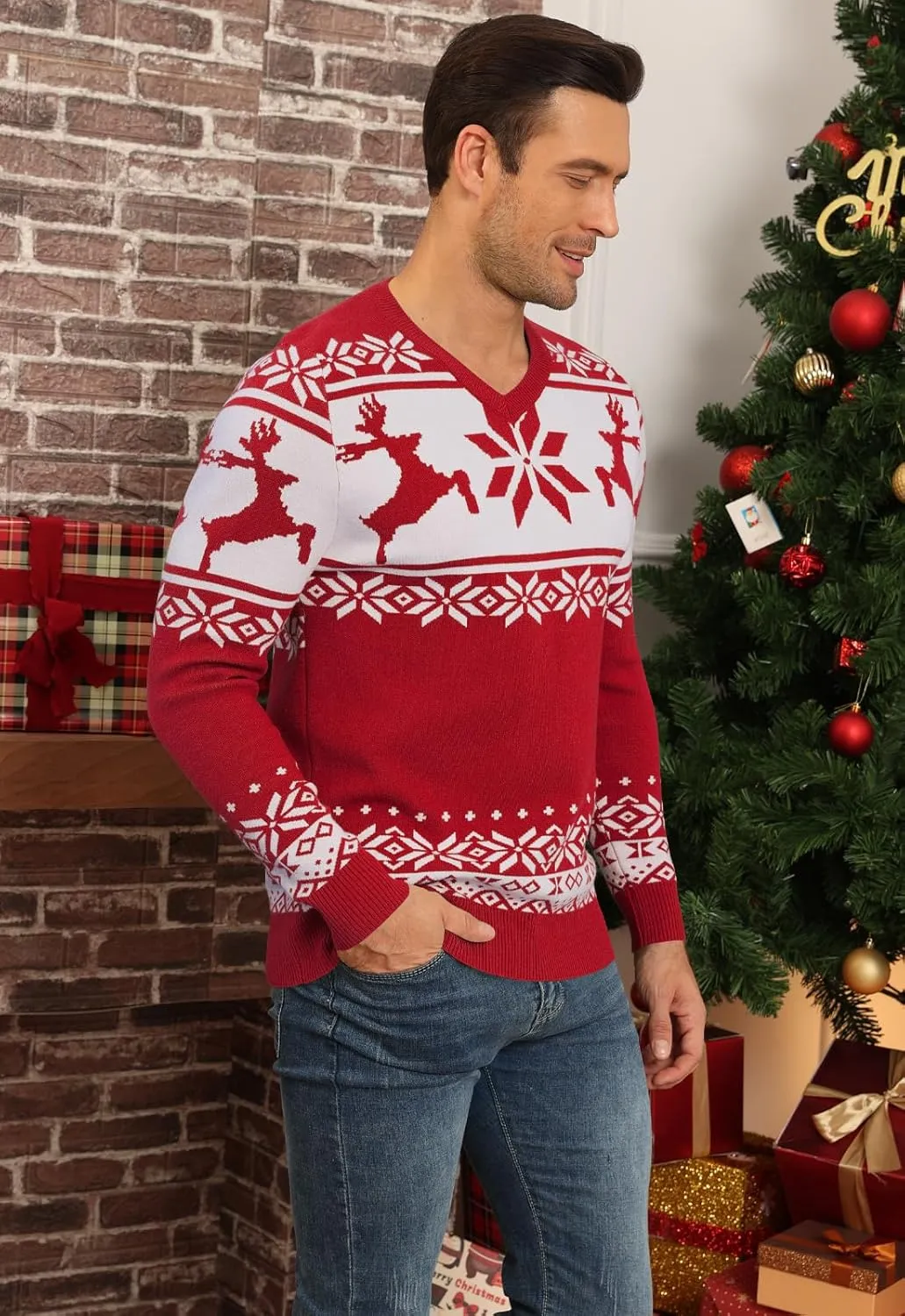 YTD Men's Casual Slim Fit V-Neck Pullover Long Sleeve Knitted Pullover Sweaters