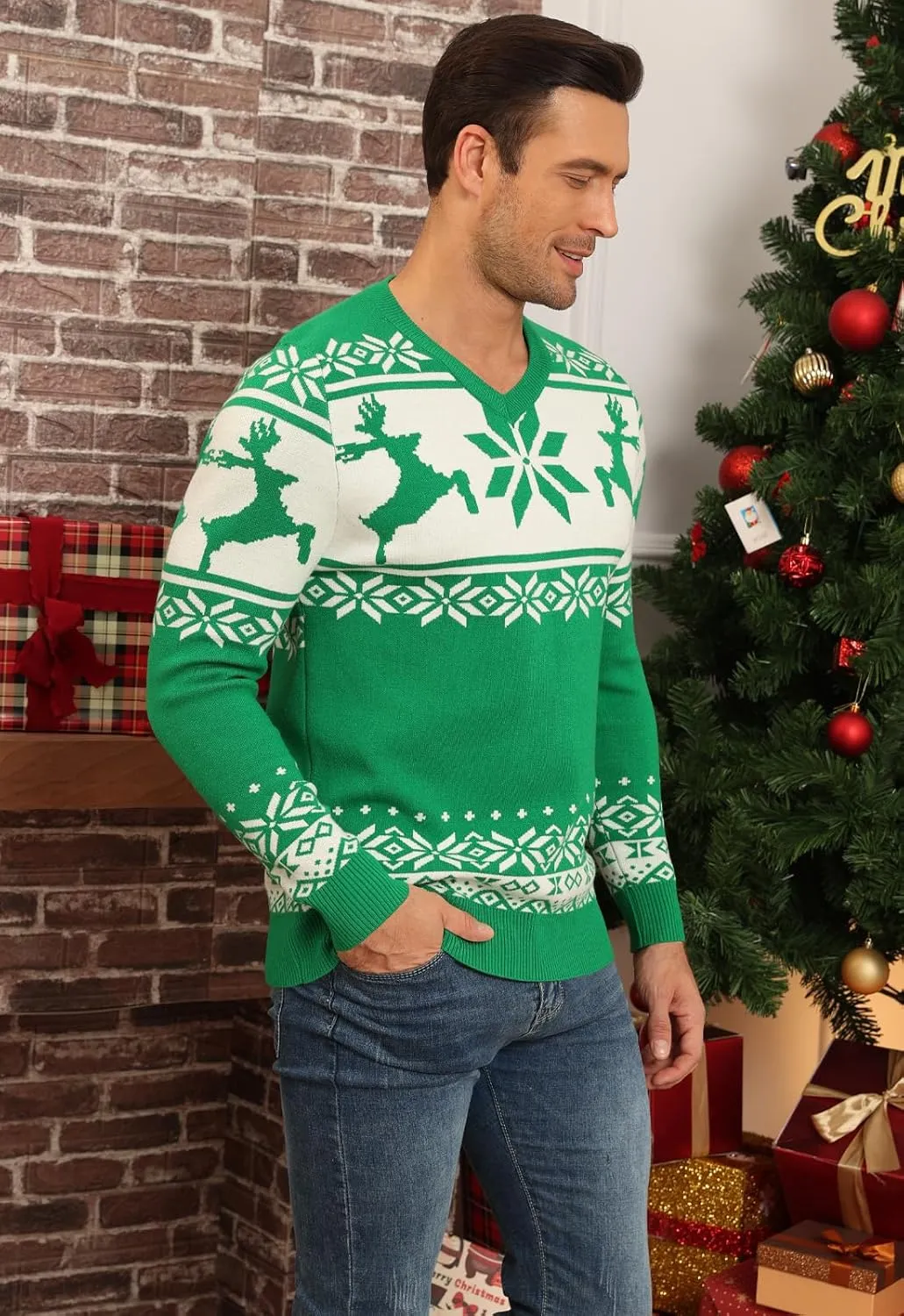 YTD Men's Casual Slim Fit V-Neck Pullover Long Sleeve Knitted Pullover Sweaters