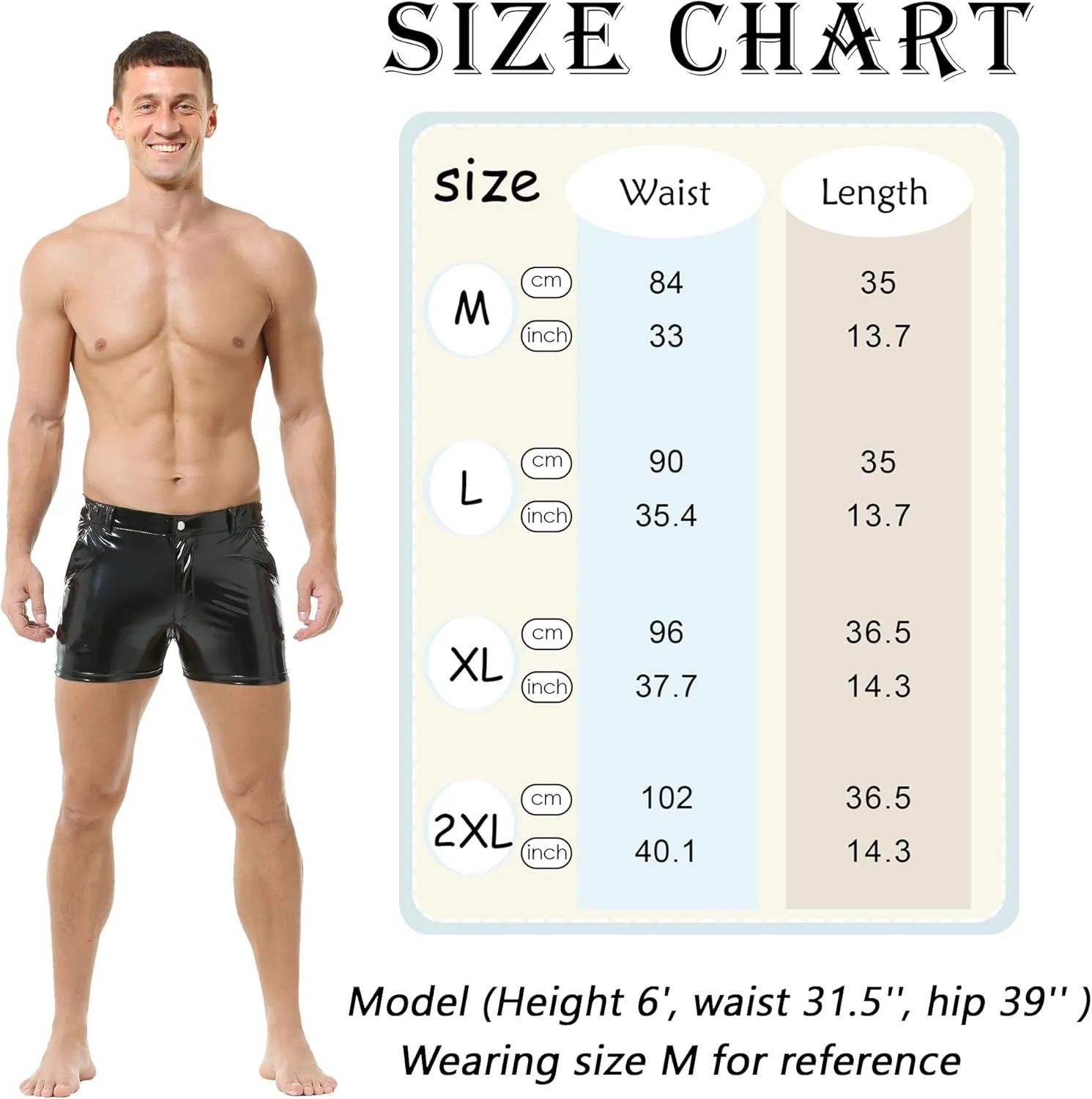 YUFEIDA Men's PU Leather Shorts Sexy Male Rave Hot Short Elastic Waistband Flat Front Shorts with Pockets for Men
