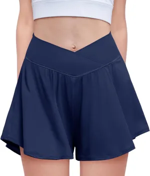 Zaclotre Girls Flowy Shorts with Spandex Liner V Crossover 2 in 1 Athletic Running Shorts with Pockets Kids Butterfly Skorts