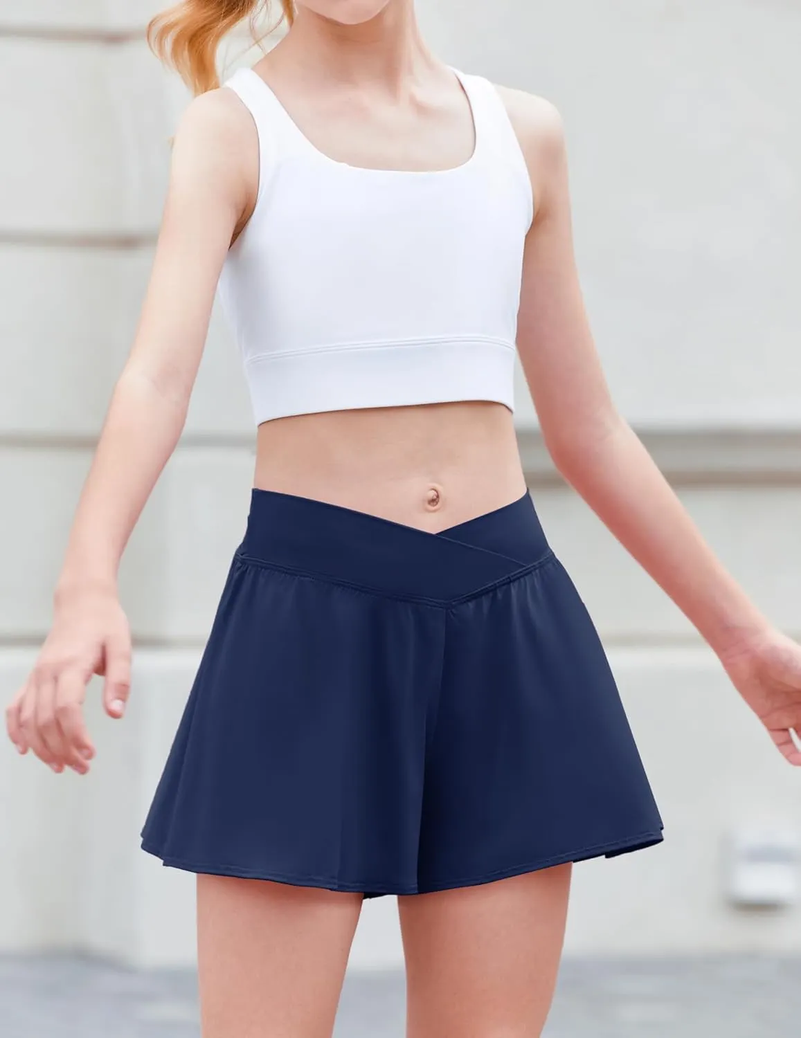 Zaclotre Girls Flowy Shorts with Spandex Liner V Crossover 2 in 1 Athletic Running Shorts with Pockets Kids Butterfly Skorts