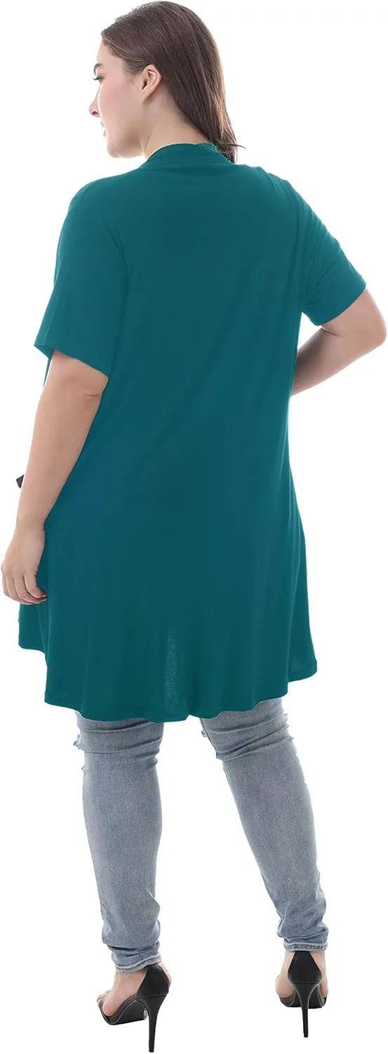 ZERDOCEAN Women's Plus Size Short Sleeve Lightweight Soft Printed Drape Cardigan with Pockets