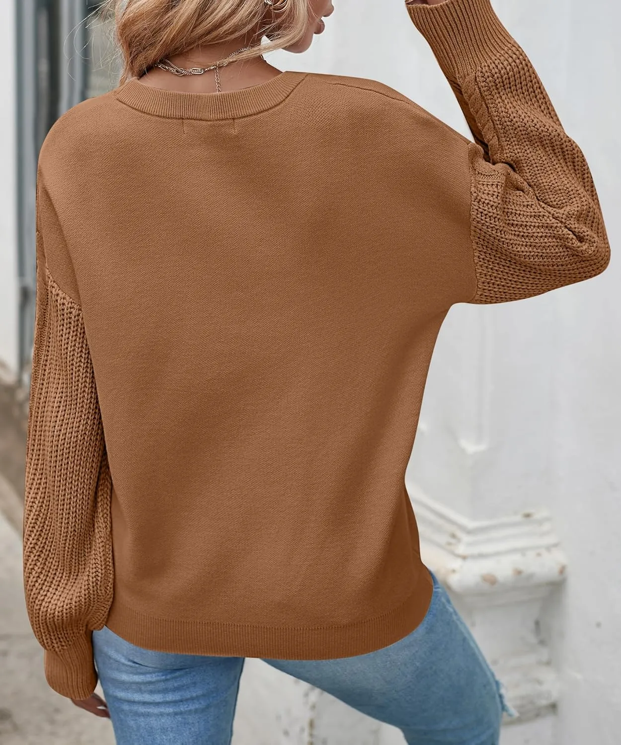 ZESICA Women's Fall Long Sleeve Crew Neck Solid Color Cable Knit Chunky Casual Oversized Pullover Sweater Tops