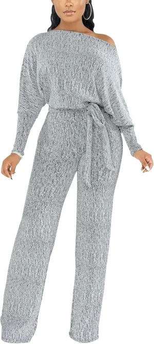 ZonJie Jumpsuits for Women Elegant Sexy Sparkly Sequin Off Shoulder Pants Long Sleeves Wide Leg Clubwear Rompers
