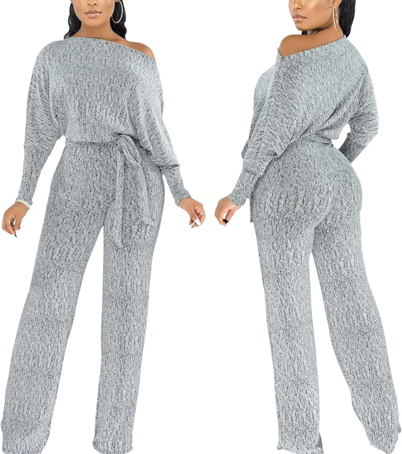 ZonJie Jumpsuits for Women Elegant Sexy Sparkly Sequin Off Shoulder Pants Long Sleeves Wide Leg Clubwear Rompers