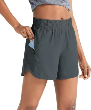 ZUTY 5" Athletic Running Shorts for Women with Zipper Pocket High Waisted Quick Dry Workout Gym Shorts with Liner