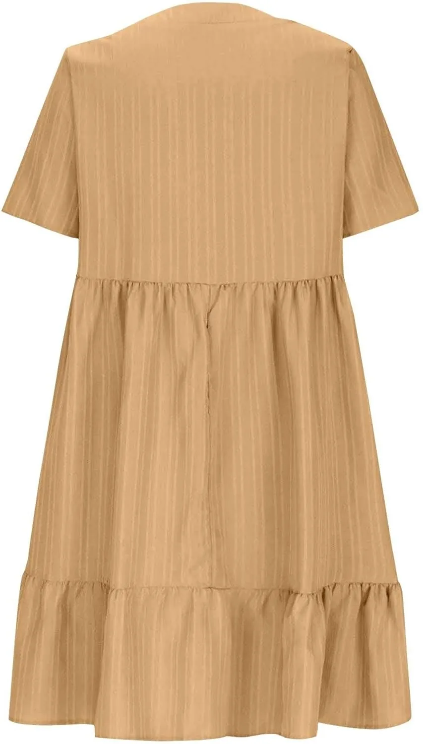 ZYXTIM Summer Dresses for Women 2025 V Neck Short Sleeve Casual Loose Flowy Swing Dress Plus Size Plain Boho Beach Sundress